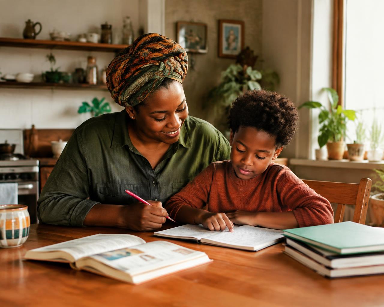 Teacher tutoring a child at home